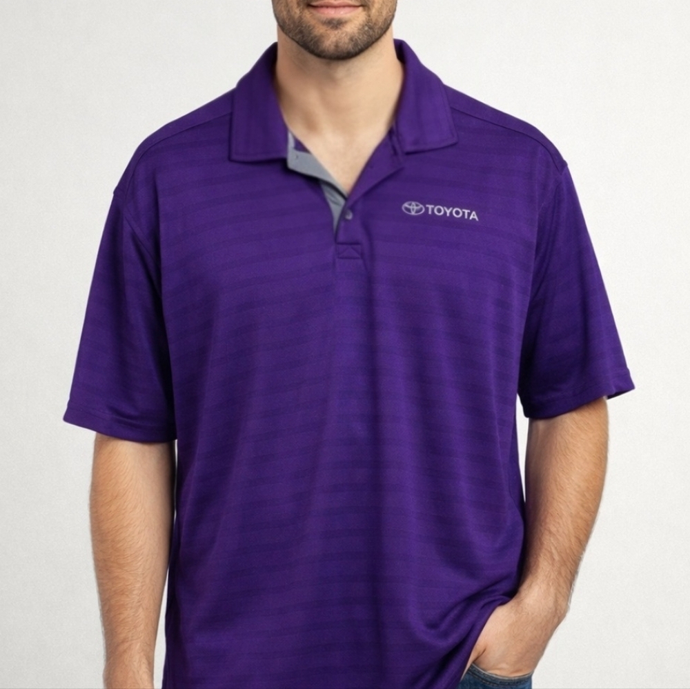 Men's Pro Celebrity Toyota Embroidered Logo Purple Performance Polo Shirt Large